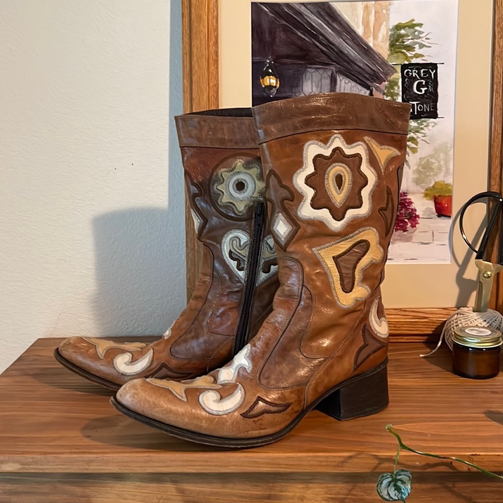 Gianni Barbatos Leather Western Boho Boots | 39 1/2 (7 1/2)